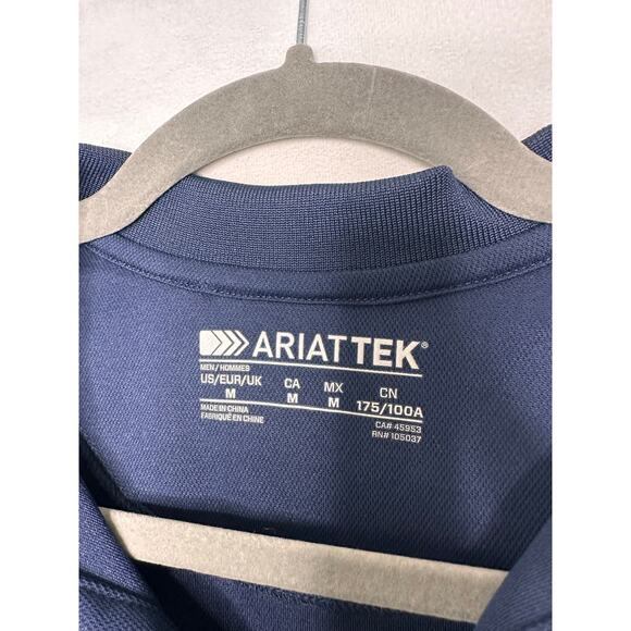 Ariat Tek Mens Polo Shirt Short Sleeve Navy Blue Performance Golf Medium - Picture 2 of 7